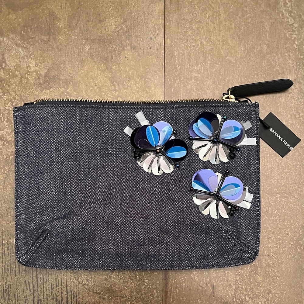 Banana Republic Denim Embellished Clutch Bag NWT